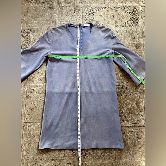 VINCE Lamb Leather/Suede V-Neck Shift Dress In Light Blue Size XS - Picture 11 of 12